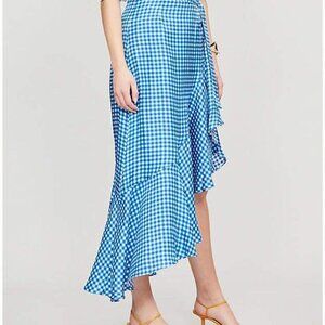 Paper London blue gingham wrap silk tie skirt